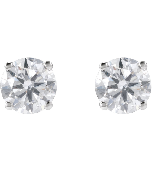 1874 14K White Set Round Lab-Grown Diamond Pair 5.5Mm 1 14 Ctw Vs, F+ Friction Friction Backs Included 4-Prong Polished Lab-Grown Diamond Stud Earrings