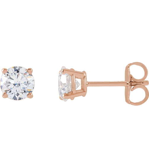 1874 14K Rose Set Round Lab-Grown Diamond Pair 5.5Mm 1 14 Ctw Vs, F+ Friction Friction Backs Included 4-Prong Polished Lab-Grown Diamond Stud Earrings
