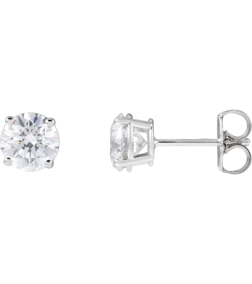 1874 14K White Set Round Lab-Grown Diamond Pair 5.75Mm 1 12 Ctw Vs, F+ Friction Friction Backs Included 4-Prong Polished Lab-Grown Diamond Stud Earrings