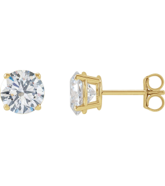 1874 14K Yellow Set Round Lab-Grown Diamond Pair 6.3Mm 2 Ctw Vs, F+ Friction Friction Backs Included 4-Prong Polished Lab-Grown Diamond Stud Earrings