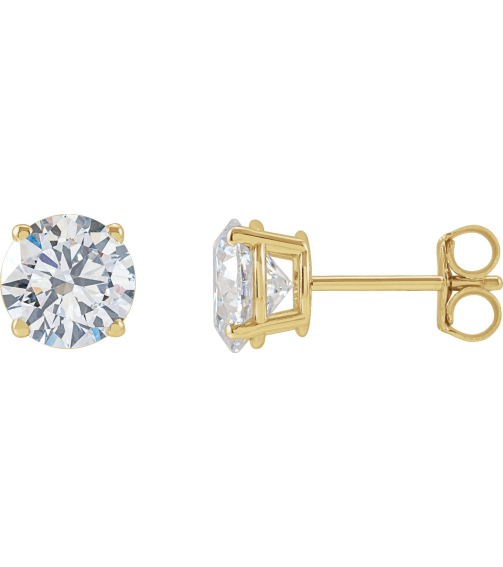 1874 14K Yellow Set Round Lab-Grown Diamond Pair 6.3Mm 2 Ctw Vs, F+ Friction Friction Backs Included 4-Prong Polished Lab-Grown Diamond Stud Earrings
