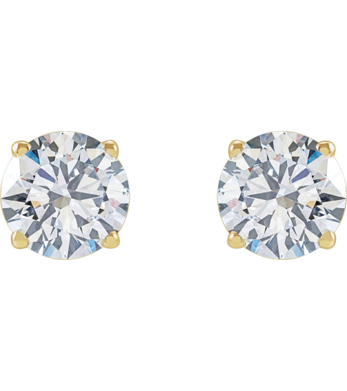 1874 14K Yellow Set Round Lab-Grown Diamond Pair 6.3Mm 2 Ctw Vs, F+ Friction Friction Backs Included 4-Prong Polished Lab-Grown Diamond Stud Earrings
