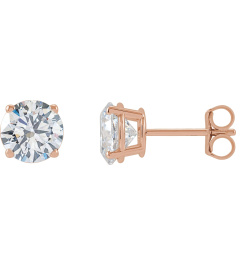 1874 14K Rose Set Round Lab-Grown Diamond Pair 6.3Mm 2 Ctw Vs, F+ Friction Friction Backs Included 4-Prong Polished Lab-Grown Diamond Stud Earrings
