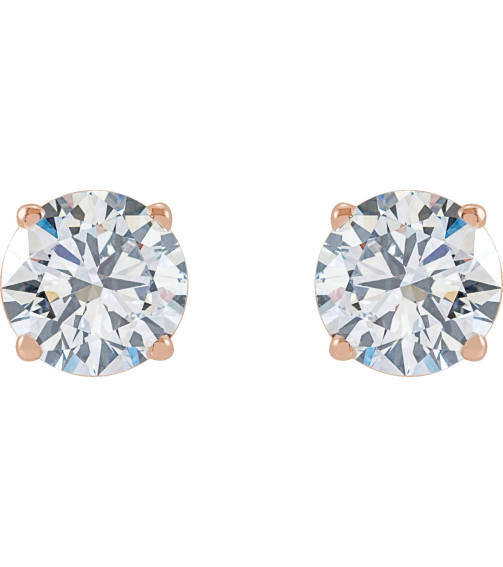 1874 14K Rose Set Round Lab-Grown Diamond Pair 6.3Mm 2 Ctw Vs, F+ Friction Friction Backs Included 4-Prong Polished Lab-Grown Diamond Stud Earrings