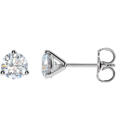 66233 14K White Set Round Lab-Grown Diamond Pair 5Mm 1 Ctw Vs, F+ Friction Friction Backs Included 3-Prong Polished 1 Ctw Lab-Grown Diamond Stud Earrings