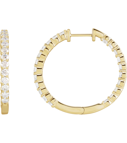 653631 Earring Set 14K Yellow 30 Mm 3.14 Mm Lab-Grown Diamond Round 2.5Mm 3 Ctw Vs, F+ Pair Hinged Polished 3 Ctw Lab-Grown Diamond Inside-Outside Hoop Earrings