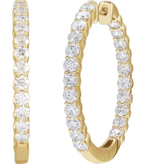 653631 Earring Set 14K Yellow 30 Mm 3.14 Mm Lab-Grown Diamond Round 2.5Mm 3 Ctw Vs, F+ Pair Hinged Polished 3 Ctw Lab-Grown Diamond Inside-Outside Hoop Earrings