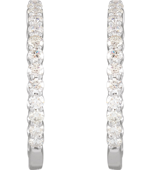 653631 Earring Set 14K White 30 Mm 3.14 Mm Lab-Grown Diamond Round 2.5Mm 3 Ctw Vs, F+ Pair Hinged Polished 3 Ctw Lab-Grown Diamond Inside-Outside Hoop Earrings
