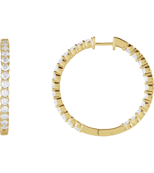 653631 Earring Set 14K Yellow 36 Mm 3.2 Mm Lab-Grown Diamond Round 3Mm 4 Ctw Vs, F+ Pair Hinged Polished 4 Ctw Lab-Grown Diamond Inside-Outside Hoop Earrings