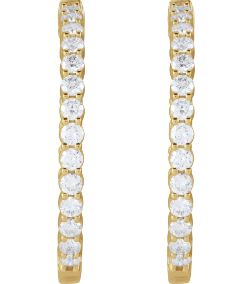 653631 Earring Set 14K Yellow 36 Mm 3.2 Mm Lab-Grown Diamond Round 3Mm 4 Ctw Vs, F+ Pair Hinged Polished 4 Ctw Lab-Grown Diamond Inside-Outside Hoop Earrings