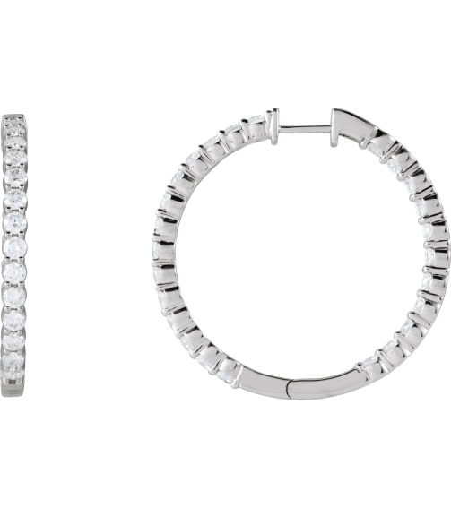 653631 Earring Set 14K White 36 Mm 3.2 Mm Lab-Grown Diamond Round 3Mm 4 Ctw Vs, F+ Pair Hinged Polished 4 Ctw Lab-Grown Diamond Inside-Outside Hoop Earrings