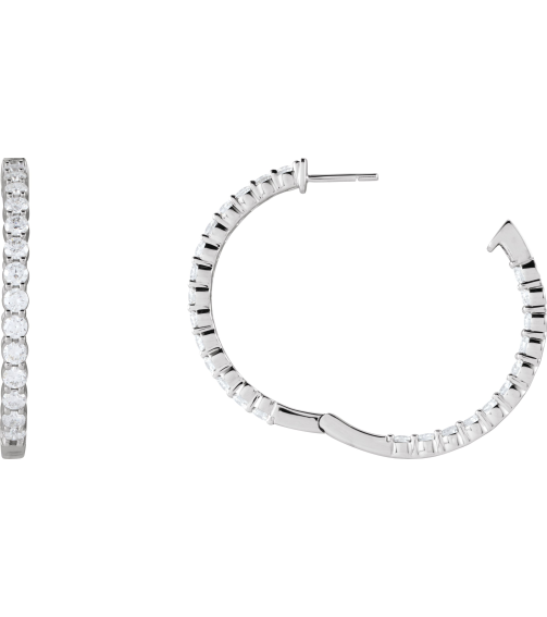 653631 Earring Set 14K White 36 Mm 3.2 Mm Lab-Grown Diamond Round 3Mm 4 Ctw Vs, F+ Pair Hinged Polished 4 Ctw Lab-Grown Diamond Inside-Outside Hoop Earrings