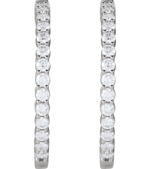 653631 Earring Set 14K White 36 Mm 3.2 Mm Lab-Grown Diamond Round 3Mm 4 Ctw Vs, F+ Pair Hinged Polished 4 Ctw Lab-Grown Diamond Inside-Outside Hoop Earrings