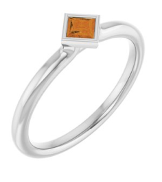 72129 Ring Set 14K White Natural Citrine Square 3 X 3 Mm Polished Natural Citrine Stackable Ring
