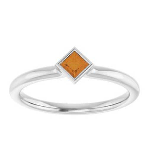 72129 Ring Set 14K White Natural Citrine Square 3 X 3 Mm Polished Natural Citrine Stackable Ring