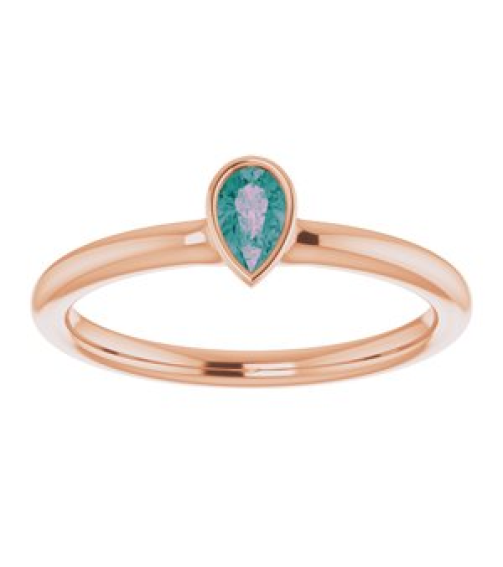 72129 Ring Set 14K Rose Lab-Grown Alexandrite Pear 5 X 3 Mm Polished Lab-Grown Alexandrite Stackable Ring