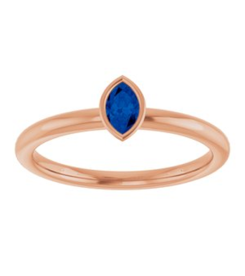 72129 Ring Set 14K Rose Lab-Grown Blue Sapphire Marquise 5 X 3 Mm Polished Lab-Grown Blue Sapphire Stackable Ring