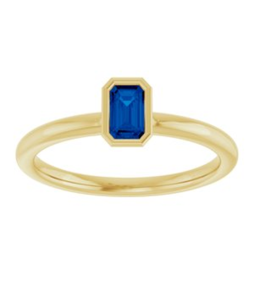 72129 Ring Set 14K Yellow Lab-Grown Blue Sapphire Emerald 5 X 3 Mm Polished Lab-Grown Blue Sapphire Stackable Ring