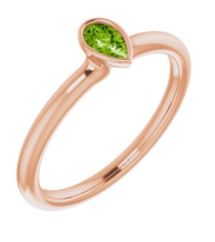 72129 Ring Set 14K Rose Natural Peridot Pear 5 X 3 Mm Polished Natural Peridot Stackable Ring