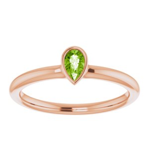 72129 Ring Set 14K Rose Natural Peridot Pear 5 X 3 Mm Polished Natural Peridot Stackable Ring