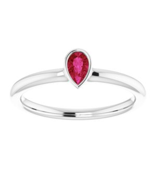 72129 Ring Set 14K White Lab-Grown Ruby Pear 5 X 3 Mm Polished Lab-Grown Ruby Stackable Ring