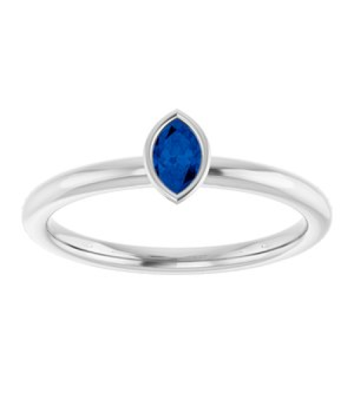72129 Ring Set 14K White Lab-Grown Blue Sapphire Marquise 5 X 3 Mm Polished Lab-Grown Blue Sapphire Stackable Ring