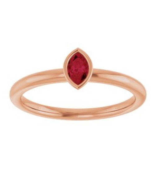 72129 Ring Set 14K Rose Natural Ruby Marquise 5 X 3 Mm Polished Natural Ruby Stackable Ring