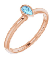 72129 Ring Set 14K Rose Natural Aquamarine Pear 5 X 3 Mm Polished Natural Aquamarine Stackable Ring