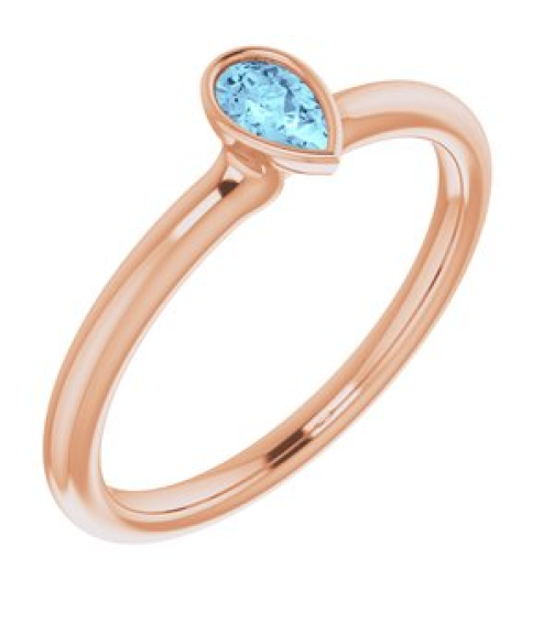 72129 Ring Set 14K Rose Natural Aquamarine Pear 5 X 3 Mm Polished Natural Aquamarine Stackable Ring