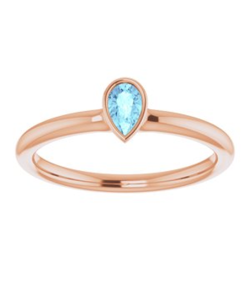72129 Ring Set 14K Rose Natural Aquamarine Pear 5 X 3 Mm Polished Natural Aquamarine Stackable Ring