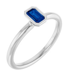 72129 Ring Set 14K White Natural Blue Sapphire Emerald 5 X 3 Mm Polished Natural Blue Sapphire Stackable Ring