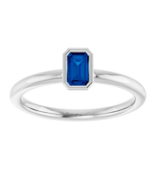 72129 Ring Set 14K White Natural Blue Sapphire Emerald 5 X 3 Mm Polished Natural Blue Sapphire Stackable Ring