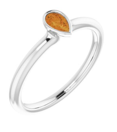 72129 Ring Set 14K White Natural Citrine Pear 5 X 3 Mm Polished Natural Citrine Stackable Ring