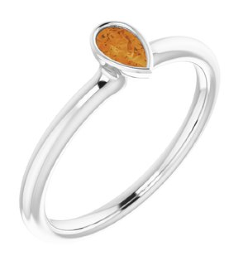 72129 Ring Set 14K White Natural Citrine Pear 5 X 3 Mm Polished Natural Citrine Stackable Ring