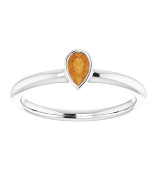 72129 Ring Set 14K White Natural Citrine Pear 5 X 3 Mm Polished Natural Citrine Stackable Ring