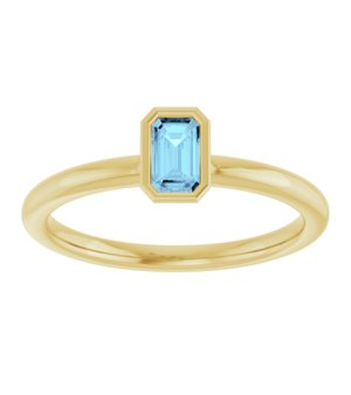 72129 Ring Set 14K Yellow Natural Aquamarine Emerald 5 X 3 Mm Polished Natural Aquamarine Stackable Ring