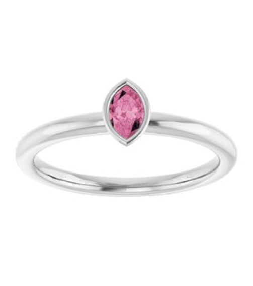 72129 Ring Set 14K White Natural Pink Tourmaline Marquise 5 X 3 Mm Polished Natural Pink Tourmaline Stackable Ring