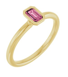 72129 Ring Set 14K Yellow Natural Pink Tourmaline Emerald 5 X 3 Mm Polished Natural Pink Tourmaline Stackable Ring
