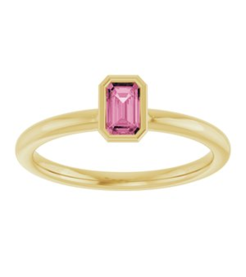 72129 Ring Set 14K Yellow Natural Pink Tourmaline Emerald 5 X 3 Mm Polished Natural Pink Tourmaline Stackable Ring