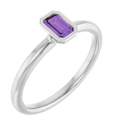 72129 Ring Set 14K White Natural Amethyst Emerald 5 X 3 Mm Polished Natural Amethyst Stackable Ring