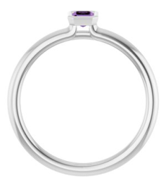 72129 Ring Set 14K White Natural Amethyst Emerald 5 X 3 Mm Polished Natural Amethyst Stackable Ring