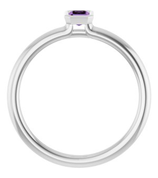 72129 Ring Set 14K White Natural Amethyst Emerald 5 X 3 Mm Polished Natural Amethyst Stackable Ring