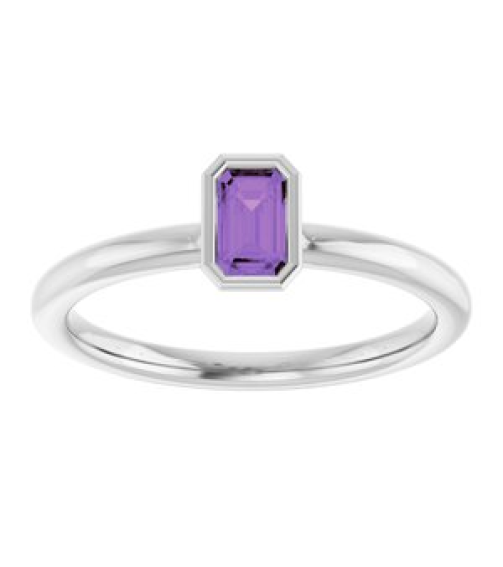 72129 Ring Set 14K White Natural Amethyst Emerald 5 X 3 Mm Polished Natural Amethyst Stackable Ring