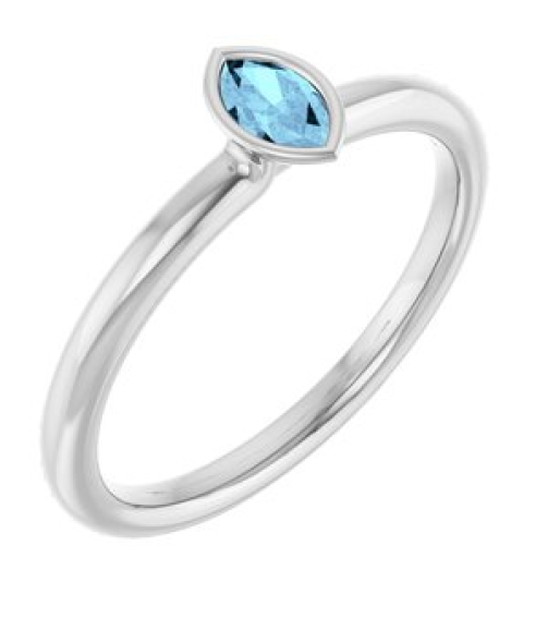 72129 Ring Set 14K White Natural Aquamarine Marquise 5 X 3 Mm Polished Natural Aquamarine Stackable Ring