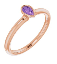 72129 Ring Set 14K Rose Natural Amethyst Pear 5 X 3 Mm Polished Natural Amethyst Stackable Ring