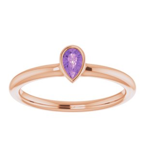 72129 Ring Set 14K Rose Natural Amethyst Pear 5 X 3 Mm Polished Natural Amethyst Stackable Ring