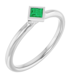 72129 Ring Set 14K White Lab-Grown Emerald Square 3 X 3 Mm Polished Lab-Grown Emerald Stackable Ring