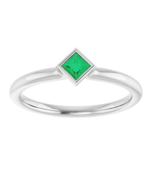 72129 Ring Set 14K White Lab-Grown Emerald Square 3 X 3 Mm Polished Lab-Grown Emerald Stackable Ring