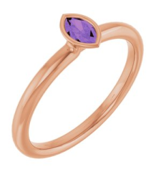 72129 Ring Set 14K Rose Natural Amethyst Marquise 5 X 3 Mm Polished Natural Amethyst Stackable Ring