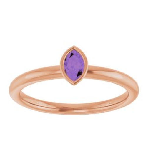72129 Ring Set 14K Rose Natural Amethyst Marquise 5 X 3 Mm Polished Natural Amethyst Stackable Ring